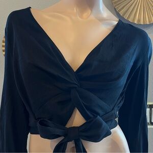 Sophisticated Black Tie-Front Blouse